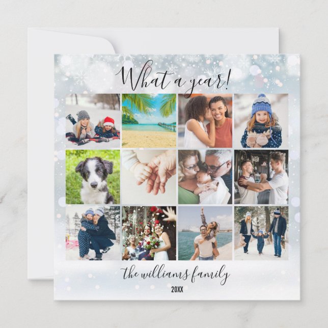 Year In Review 12 Photo What A Year Snowflakes Holiday Card (Front)
