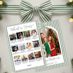 Year in Review Christmas Arch Photo & Green Bow Holiday Card