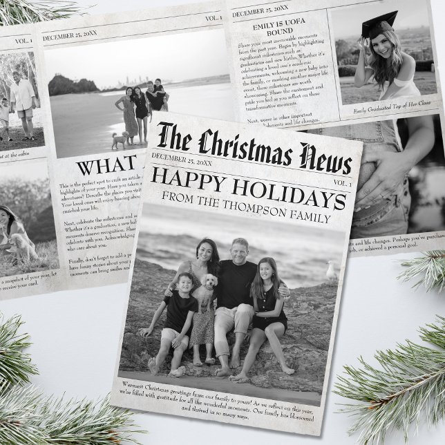 Year In Review Christmas Newspaper Family Photo Tri-Fold Holiday Card (Creator Uploaded)