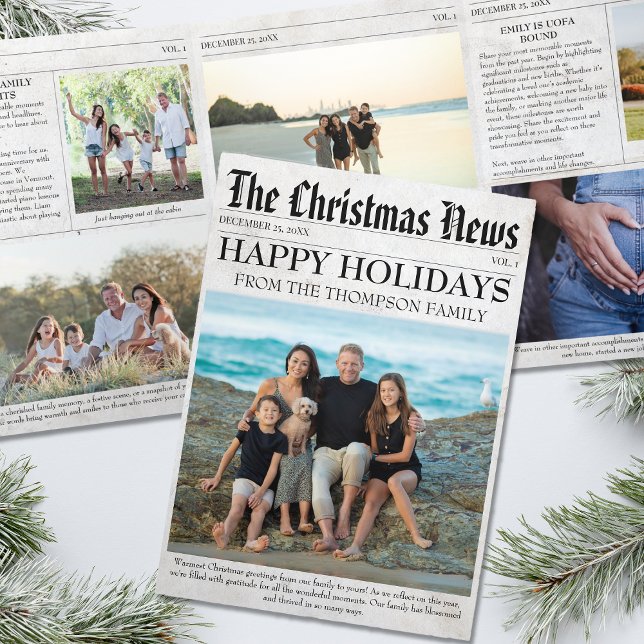 Year In Review Christmas Newspaper Family Photo Tri-Fold Holiday Card (Creator Uploaded)