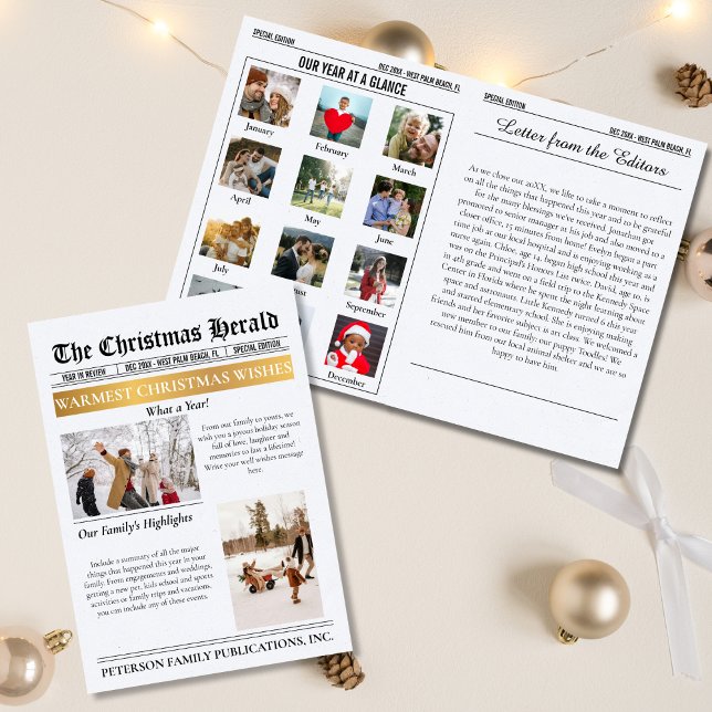 Year In Review Christmas Newspaper Multi Photo Holiday Card (Creator Uploaded)