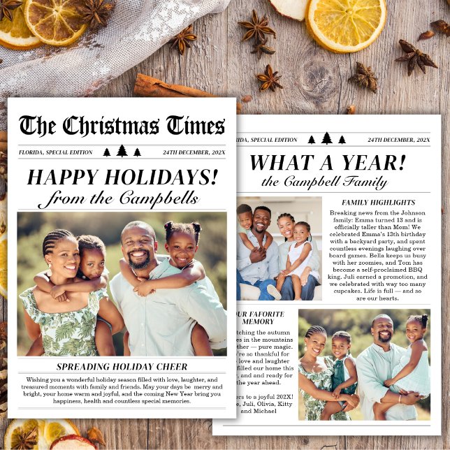 Year in Review Classic Newspaper Christmas Photo Holiday Card (Creator Uploaded)
