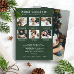 Year In Review Green Photo Collage Holiday Card<br><div class="desc">Merry Christmas Photo Collage Holiday Card. Elevate your heartfelt sentiments with our chic 'Happy Hanukkah' personalised photo holiday card. This stylish keepsake, featuring a vintage typewriter font and space for 7 (front and back) family photos, is a perfect blend of nostalgia and style. White text on a green background amplifies...</div>