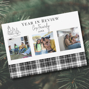 Year in Review Minimalist Black and White Plaid Holiday Card