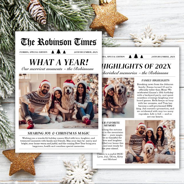 Year in Review Newspaper Unique Christmas Photo Holiday Card (Creator Uploaded)