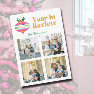 Year in Review Photo Collage Trendy Ornament Holiday Card