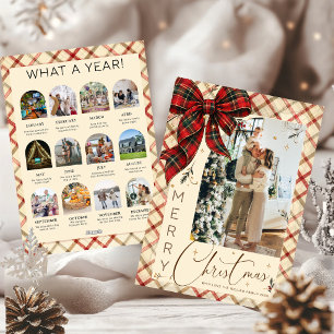 Year in Review Photo Red Tartan Bow Christmas Holiday Card