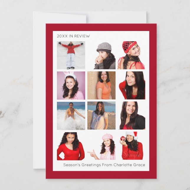 Year In Review Twelve Photo Personalised Christmas Holiday Card (Front)