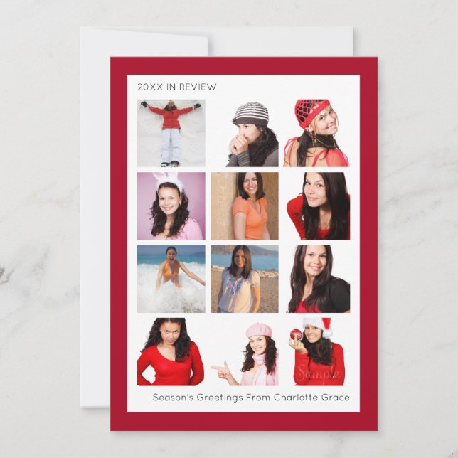 Year In Review Twelve Photo Personalised Christmas Holiday Card (Front)
