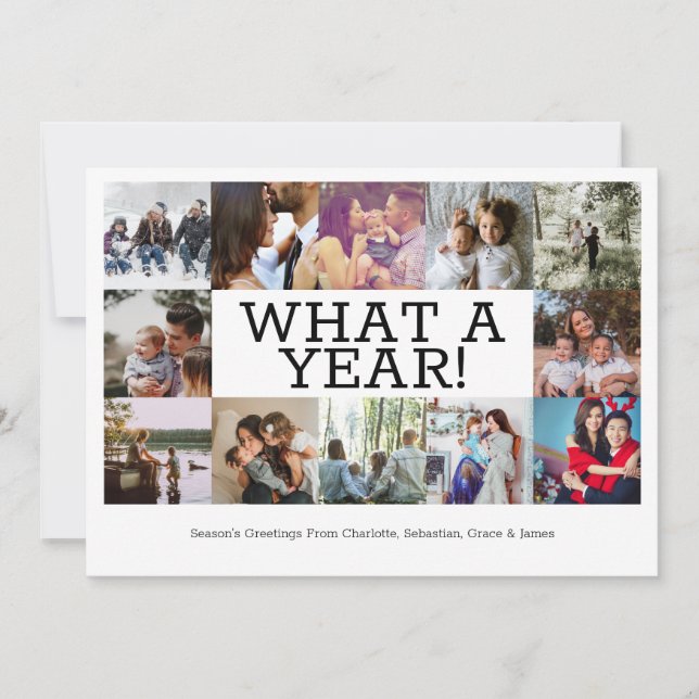Year In Review Twelve Photo Personalised Christmas Holiday Card (Front)