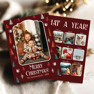 Year In Review What A Year Burgundy  Photo Collage Holiday Card