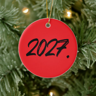 Year Of 2027 Paint Ink Brush Typography Ceramic Tree Decoration