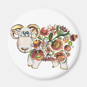 Year of a sheep - Ukrainian Petrykivsky Painting Magnet