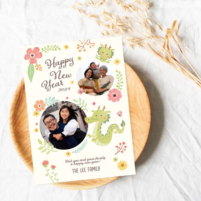 Year Of Dragon Family Cute Holiday Card (Creator Uploaded)