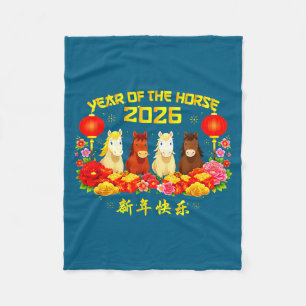 Year Of Horse 2026 Happy Chinese Lunar New Year Ho Fleece Blanket