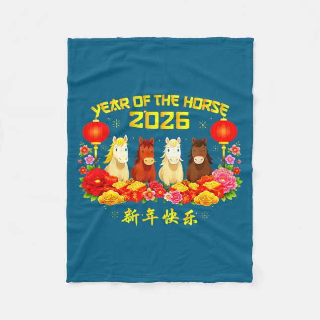 Year Of Horse 2026 Happy Chinese Lunar New Year Ho Fleece Blanket (Front)