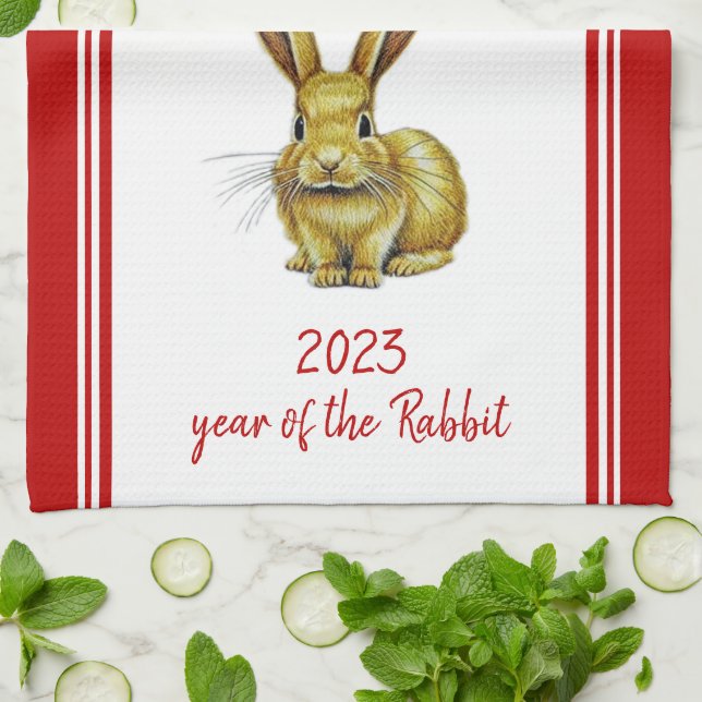 Year of Rabbit Chinese New Year 2023 Zodiac Tea Towel (Folded)
