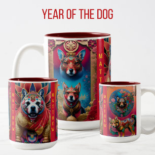 Year of The DOG Chinese Astrology Signs Birthday Two-Tone Coffee Mug