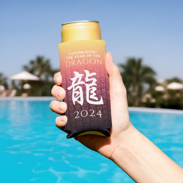Year of the Dragon 龍 Red Gold Chinese New Year Seltzer Can Cooler (In Situ Pool)