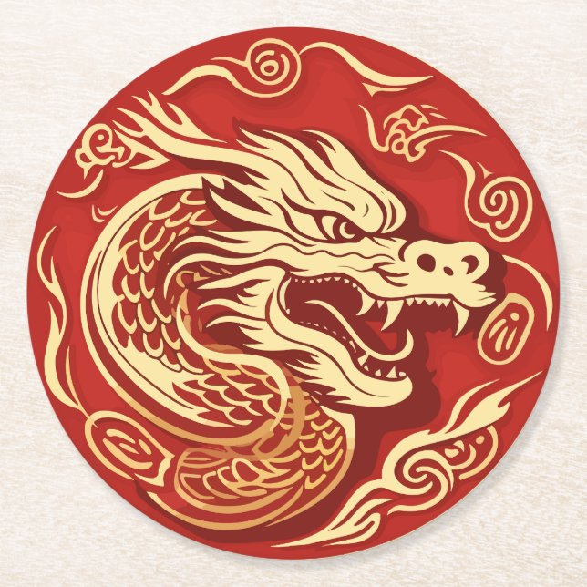 Year of the Dragon 2024 Chinese Lunar Year 2024 Round Paper Coaster (Front)