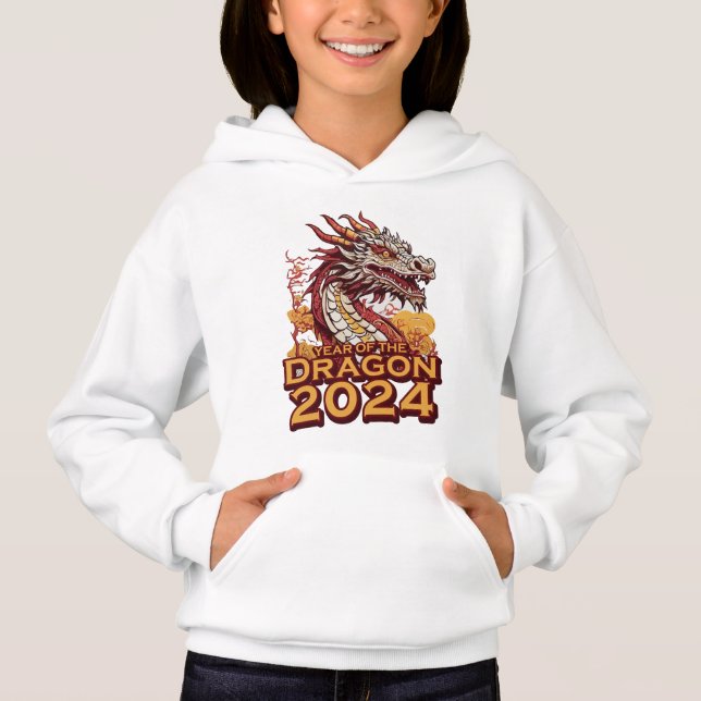 Year of the dragon 2024 girl's white Hoody, Dragon (Front)