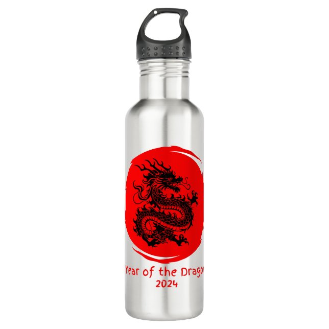 Year of the Dragon 2024 in Red Moon 710 Ml Water Bottle (Front)