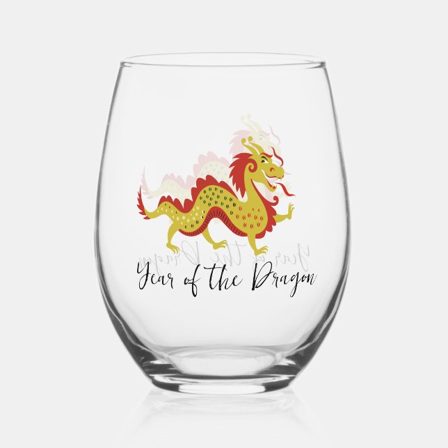 Year of the Dragon Design Stemless Wine Glass (Front)