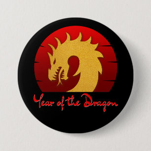 YEAR OF THE DRAGON GOLD RED 7.5 CM ROUND BADGE