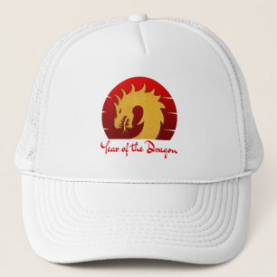 YEAR OF THE DRAGON GOLD RED TRUCKER HAT