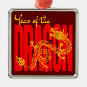 Year of the Dragon Red Gold Metal Tree Decoration