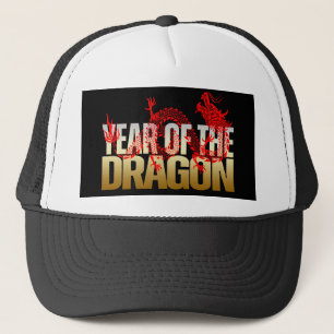 YEAR OF THE DRAGON RED GOLD TRUCKER HAT