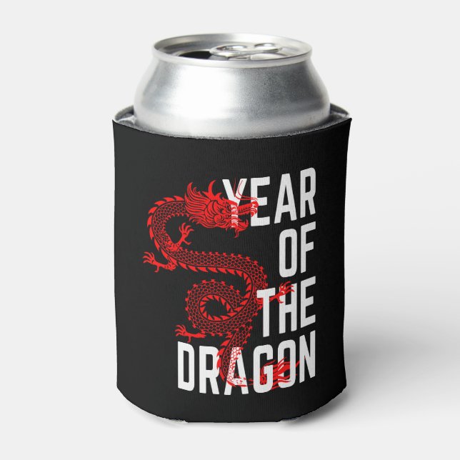 Year of the Dragon red white Can Cooler (Can Front)