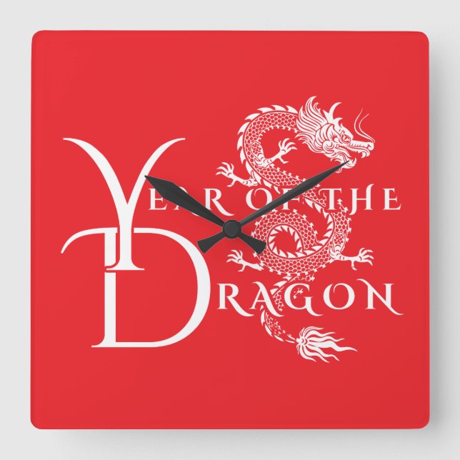 Year of the dragon square wall clock (Front)