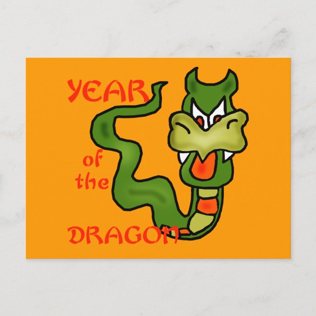 Year of the Dragon with Cartoon Dragon Holiday Postcard (Front)