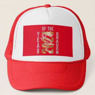 Year of the Dragon Year 2024 White Grey Gold Trucker Hat