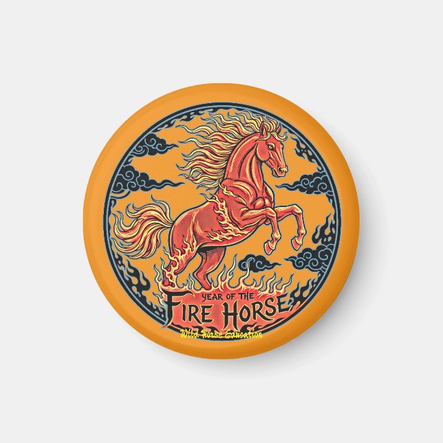 Year of the Fire Horse Black small magnet (Front)