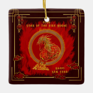 Year of the Fire Horse , Happy Lunar New Year Ceramic Ornament