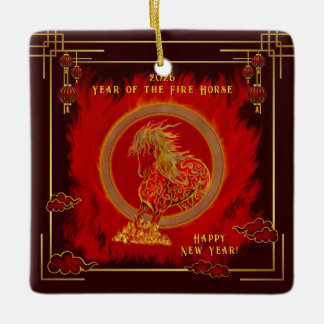 Year of the Fire Horse , Happy Lunar New Year Ceramic Ornament