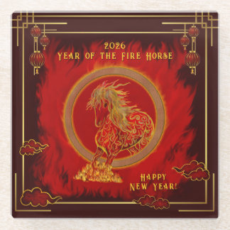 Year of the Fire Horse , Happy Lunar New Year Glass Coaster