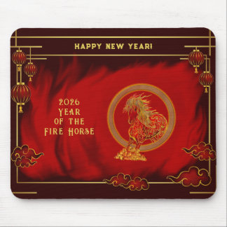 Year of the Fire Horse , Happy Lunar New Year Mouse Pad