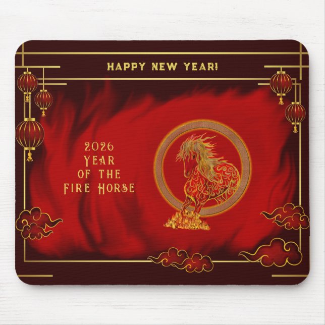 Year of the Fire Horse , Happy Lunar New Year Mouse Pad (Front)