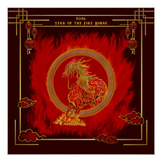 Year of the Fire Horse , Happy Lunar New Year Poster