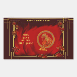 Year of the Fire Horse , Happy Lunar New Year Rectangular Sticker