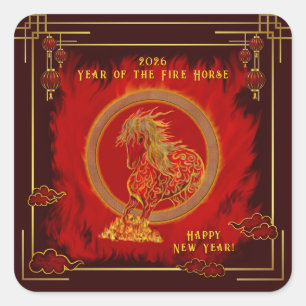 Year of the Fire Horse , Happy Lunar New Year Square Sticker