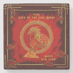 Year of the Fire Horse , Happy Lunar New Year Stone Coaster
