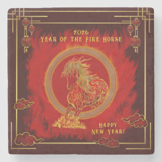 Year of the Fire Horse , Happy Lunar New Year Stone Coaster