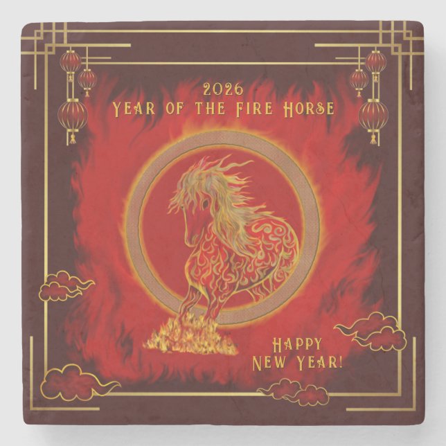 Year of the Fire Horse , Happy Lunar New Year Stone Coaster