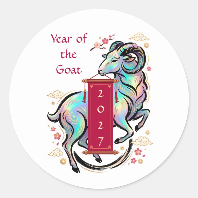 Year of the Goat 2027 Classic Round Sticker (Front)