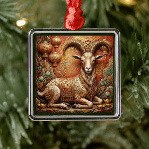Year Of The Goat 2027 Lucky Lunar New Year Ornamen Metal Tree Decoration