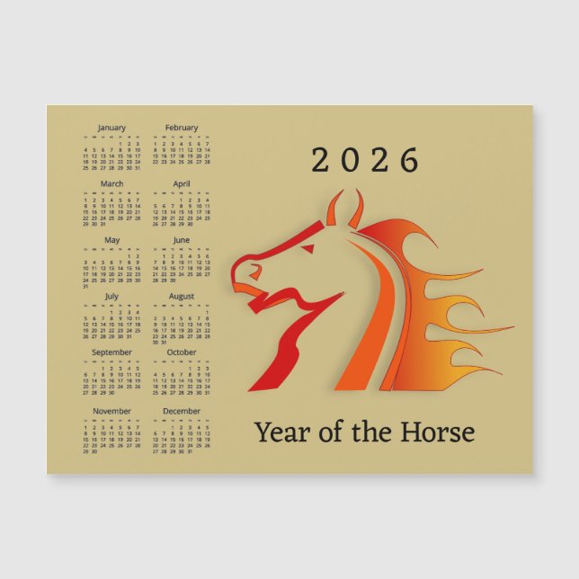 Year of the Horse 2026 Calendar Magnetic Card (Front)